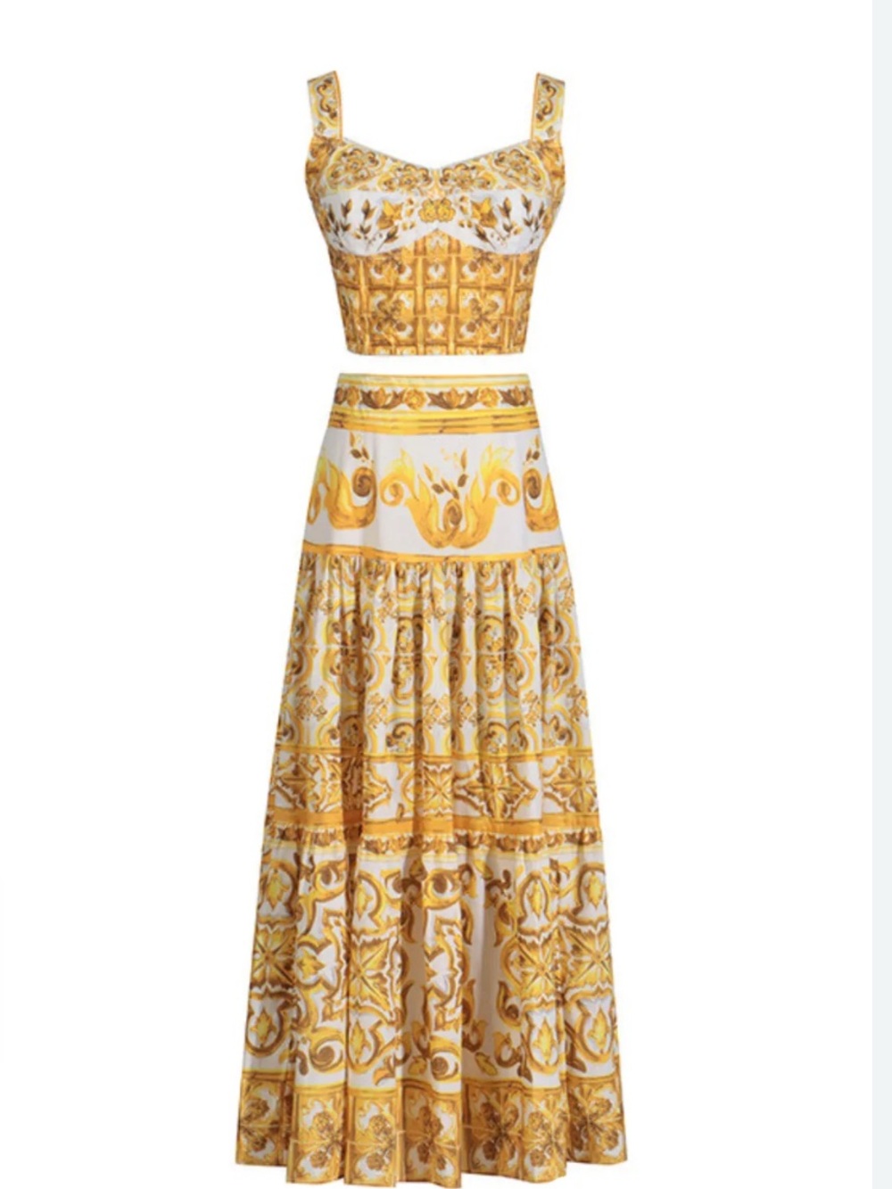 Fancy d boutique Yellow and white maxi skirt set
